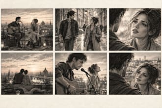 create cinematic storyboards for film commercials and music videos