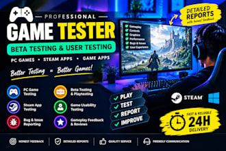 test new game tester beta testing video pc game user testing, steam app reviews