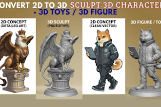 sculpt custom 3d model character, 2d to 3d model, toys, 3d print ready models