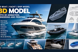 design 3d boat yacht ship model with 3d animation, rendering and printing