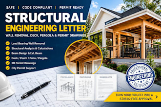do structural engineering letters, wall removal, deck, pergola permit drawings
