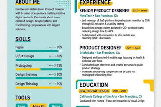 desing a modern and professional resume cv using canva