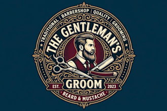 create grooming beard logo with a classic barbershop style