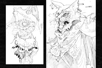 draw a detailed pen and ink animal or creature sketch