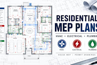 design residential mep plans, house hvac electrical plumbing