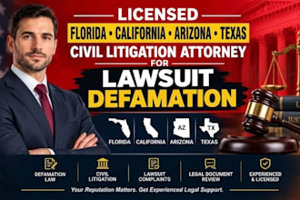 licensed florida carlifonia az tx civil litigation for lawsuit defamation lawyer