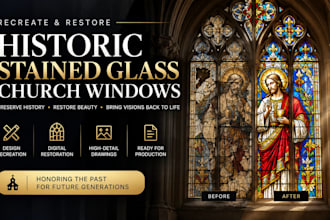 recreate and restore historic stained glass church window designs