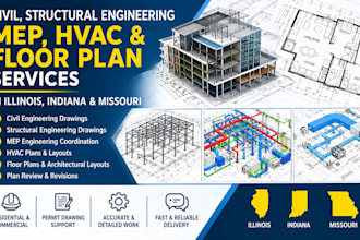 civil, structural engineering mep hvac floor plan in illinois indiana missouri