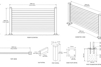 design modern residential steel privacy fence and 3d cad fabrication drawings
