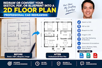 redraw or convert your sketch, PDF, or blueprint into a 2d floor plan