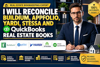 reconcile buildium, appfolio, yardi, stessa and quickbooks real estate books