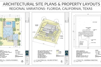 draw architectural plot plans and property layout for fl, ca, tx