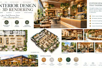 create cafe bar coffee shop restaurant interior design with realistic 3d render