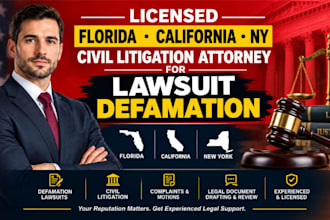 licensed florida california ny civil litigation attorney for lawsuit defamation