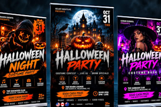 halloween flyer design halloween event party spooky halloween pumpkins custumes
