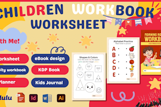 create children workbook, educational worksheet activity book and KDP books
