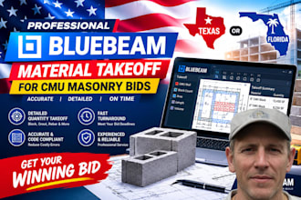perform a texas or florida bluebeam material takeoff for cmu masonry bids