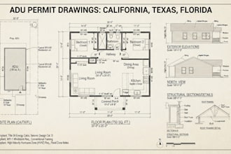 draft adu permit drawings and floor plans for ca, tx, fl