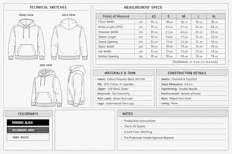 create clothing tech pack and flat sketch for apparel manufacturing