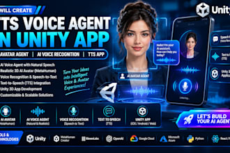 tts voice agent in unity app, ai avatar agent, ai voice recognition app tts app