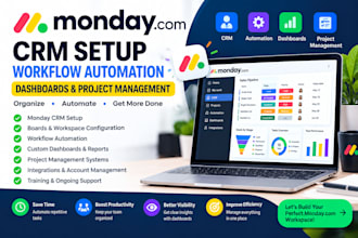 do monday CRM setup, workflow automation, dashboards and project management