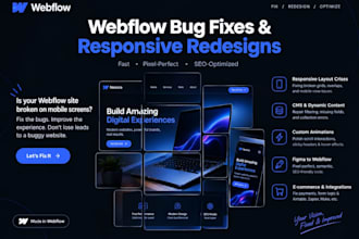fix webflow bugs, responsive issues, and design custom layout