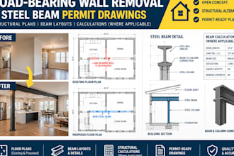 design load bearing wall removal and steel beam permit plans