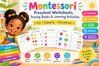 design montessori preschool worksheets, tracing books and learning activities