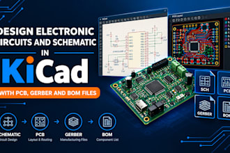 design electronic circuits and schematic in kicad with pcb, gerber and bom files