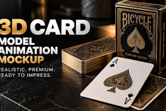 create 3d flip card model, animation and realistic playing card mockup
