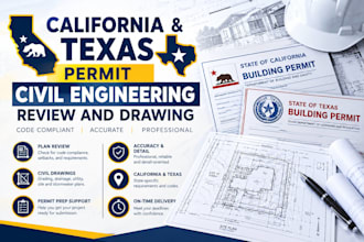 prepare california and texas permit civil engineering review and drawings