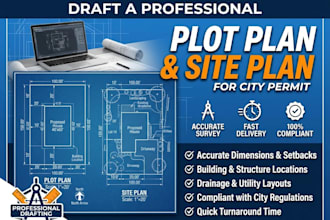 draft a professional plot plan and site plan for city permit