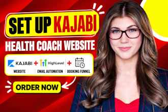 setup kajabi health coach website, gohighlevel email automation, booking funnel
