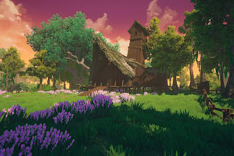 create stylized 3d game environment, level design, open world map in unity, ue5