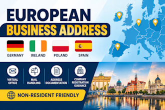 provide a virtual business address in germany ireland poland or spain