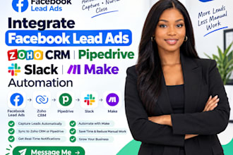 integrate facebook lead ads zoho CRM pipedrive slack make automation