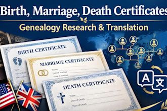 get birth, death , marriage certificate, genealogy research USA and UK