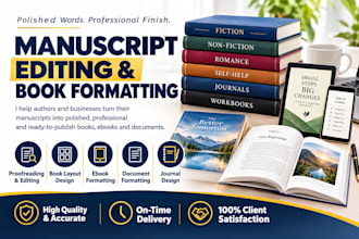 proofread, edit, layout design your book manuscript, journal document formatting