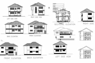 create detailed house elevation and architectural section drawings