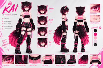 create custom furry vrchat avatar sfw fursona vtuber anime, vrc avatar model