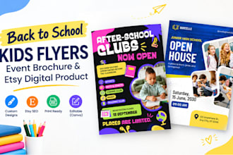 design back to school kids flyers event brochure etsy digital product, etsy seo