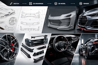 do car parts product design, wheels, car interior, exterior parts, car kits