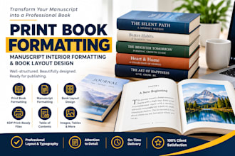 do print book formatting, manuscript interior formatting, book layout design
