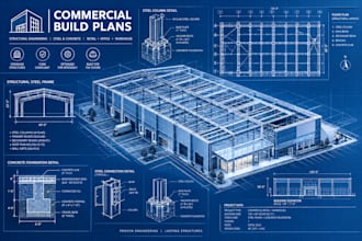 draft commercial permit drawing and civil structural engineering plans