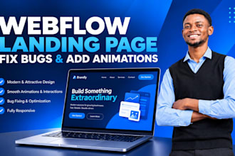design webflow landing page, fix webflow bugs, animations and webflow cms
