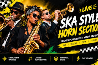 record brass band or horn section, trumpet, trombone, saxophone, ska