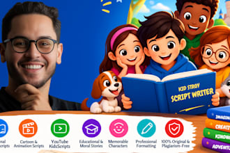 write kids story, cartoon script, animation script, children story, kids script