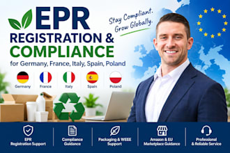 handle epr registration and compliance for germany, france, italy, spain,poland
