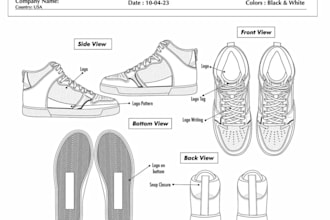 design professional shoe tech pack and footwear concept sketches