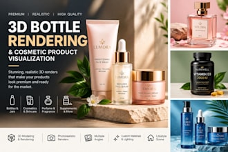 create 3d bottle rendering and cosmetic product visualization